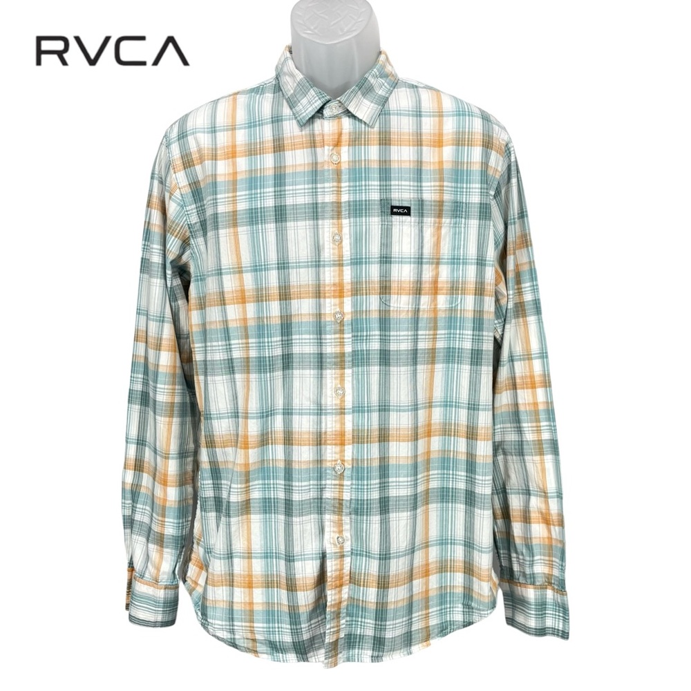 RVCA‎ Men’s Large Slim Fit Plaid Long Sleeve Button Up 100% Cotton Shirt